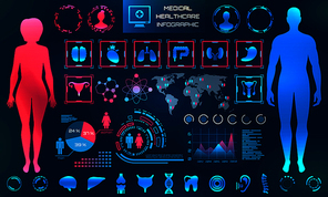 HUD UI. Male and Female Differences, Medical App. Futuristic Infographic Elements - Illustration Vector