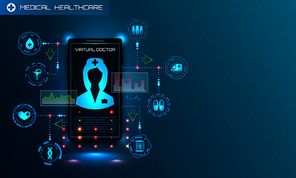 Medical App. Diagnostic and Consulting Application on Smartphone. Care Assistant, Telemedicine - Illustration Vector