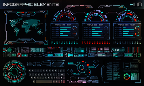HUD UI, Futuristic User Interface HUD and Infographic Elements. Abstract Virtual Graphic Template - Illustration Vector