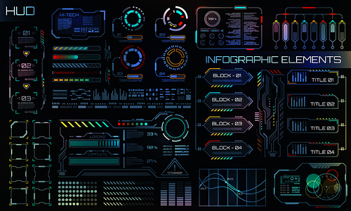 HUD UI for Business App. Futuristic User Interface HUD and Infographic Elements - Illustration Vector