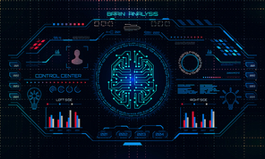 Abstract Technology Science Concept, Brain Circuit, HUD Interface Elements of Medicine Analysis - Illustration Vector
