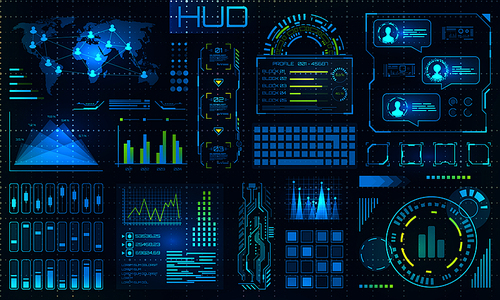 Futuristic HUD Design Elements. Infographic or Technology Interface for Information Visualization - Illustration Vector