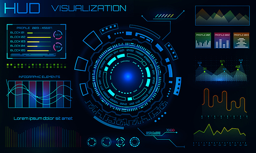 Futuristic HUD Design Elements. Infographic or Technology Interface for Information Visualization - Illustration Vector