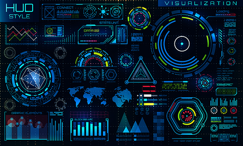 Futuristic Interface HUD Style and Infographic Elements. Abstract Virtual Graphic Touch UI - Illustration Vector