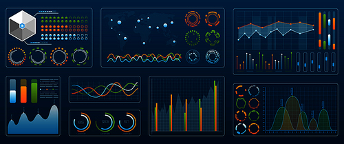 Futuristic Technology Interface for Presentation. Set Colored Charts and Diagrams - Illustration Vector