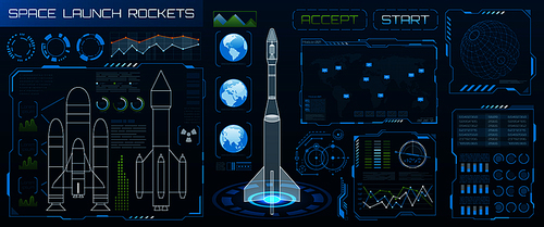 Space Launch Interface Rockets, Sky-fi HUD. Head Up Display - Illustration Vector