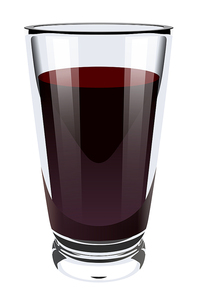 Vector realistic illustration of a high glass glass with dark liquid. Image of wine, coca cola, cocktail, juice. Isolated object on a white . Design element
