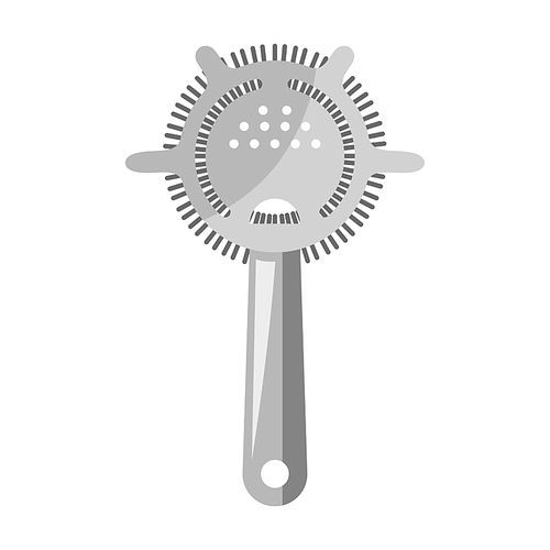 Metal cocktail hand strainer. Alcohol bar equipment illustration.