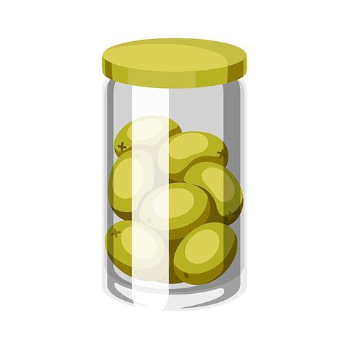 Glass jar with canned olives. Isolated on white 