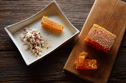 cottage cheese curd with Honey honeycomb dessert