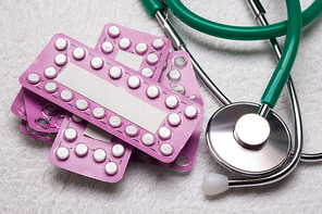 Medicine health care contraception and birth control. Oral contraceptive pills, blisters with hormonal tablets