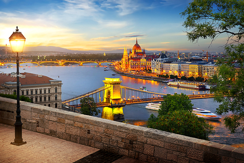 View on landmarks of Budapest at sunset, Hungary