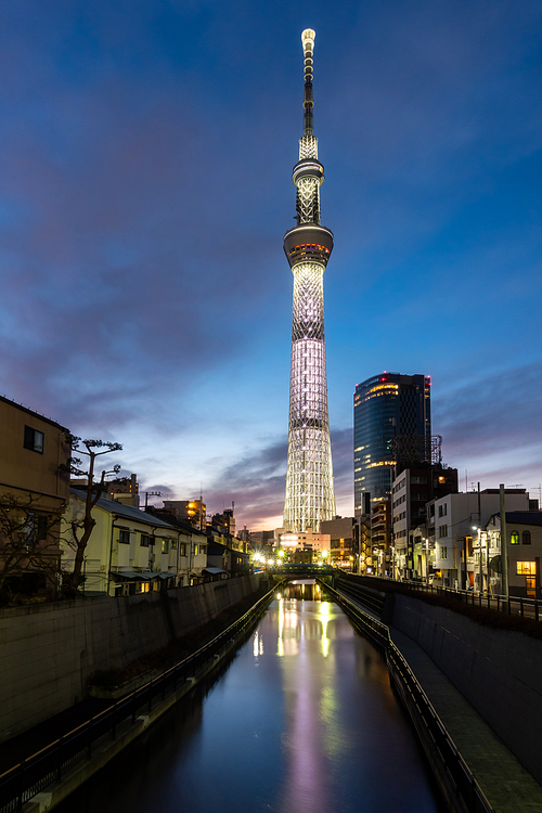 Tokyo skytree sunset in japan. Tokyo Skytree is the highest free-standing structure in Japan and 2nd in the world with over 10million visitors each year.