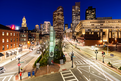 Boston Downtown cityscape with skylines building sunset at Boston city, MA, USA.