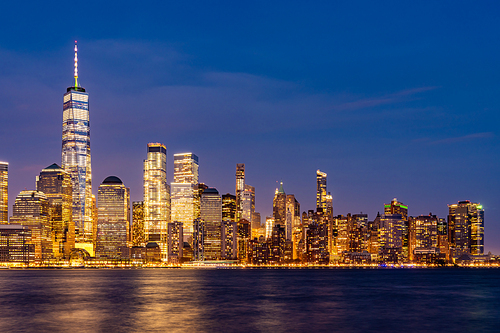 New York city Manhattan skyline cityscape at dusk from New Jersey.
