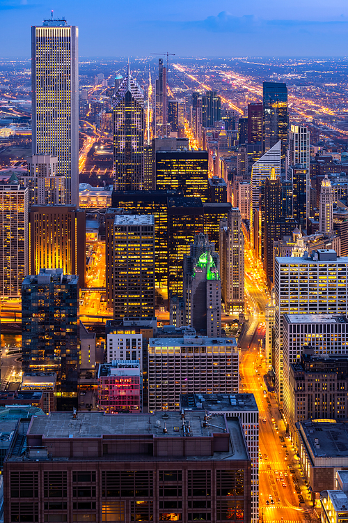 Aerial view of Chicago Skylines building at Chicago downtown in Chicago City Illinois USA. Looking to the south of Chicago.