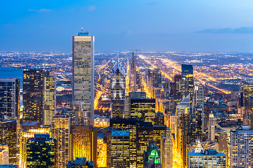 Aerial view of Chicago Skylines building at Chicago downtown in Chicago City Illinois USA. Looking to the south of Chicago.