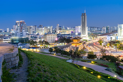 Cityscape at Heunginjimun Dongdaemun gate in Seoul South Korea