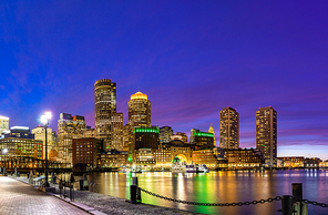 Boston Downtown skylines building cityscape sunset at Boston city, MA, USA.