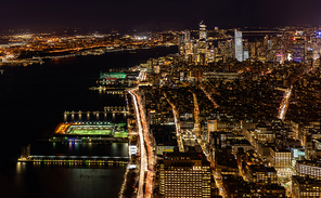 New York city Mid town Skylines cityscape from Manhattan at dusk.