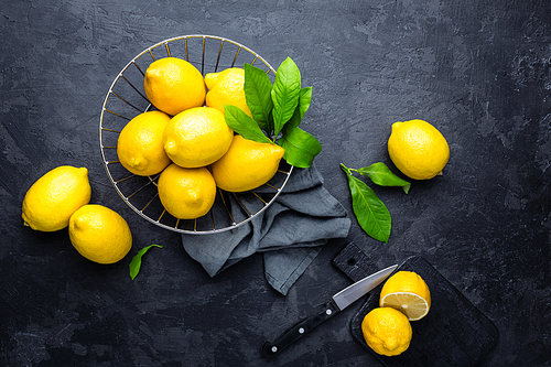 Lemon, fresh lemons with leaves