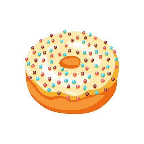 Illustration of glaze donut with sprinkles. Colored sweet pastry.