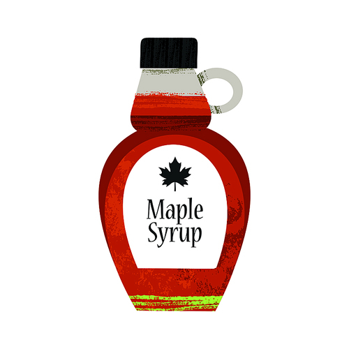 A bottle of maple syrup. Vector illustration on white background with unique hand drawn vector textures.