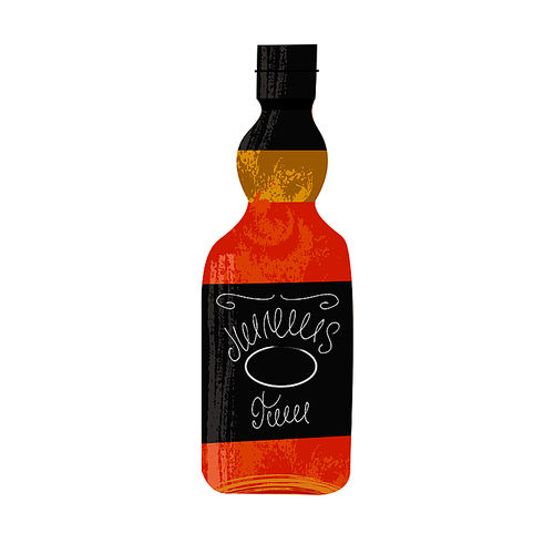 Bottle of whiskey. Vector illustration on white background with unique hand drawn vector textures.