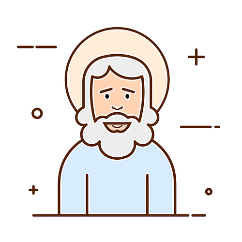 Abstract vector illustration of a traditional god with a halo and a beard. Religious symbol in a line style on a white background