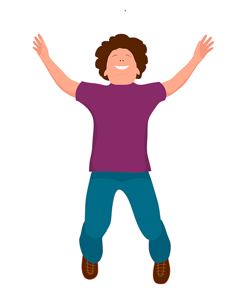 Merry laughing jumping young guy. Flat style joy boy on a white background. Vector 
illustration