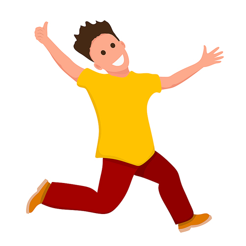 Happy laughing jumping young guy. Flat style joy boy on a white background. Vector 
illustration