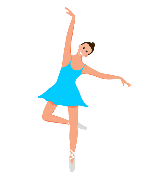 Young cute smiling ballerina in motion on a white background. Flat style ballerina in 
exercise. Vector illustration