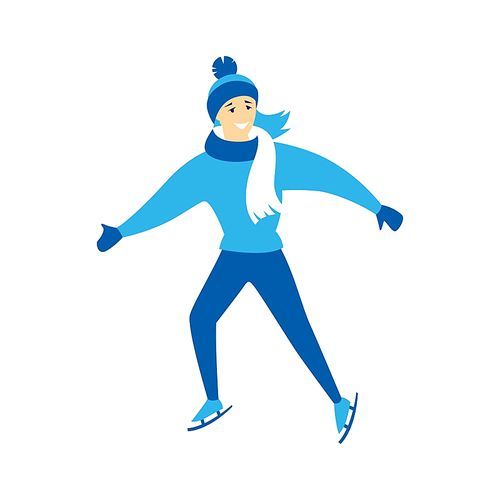 Cute girl skating. Stylized illustration of winter sport.