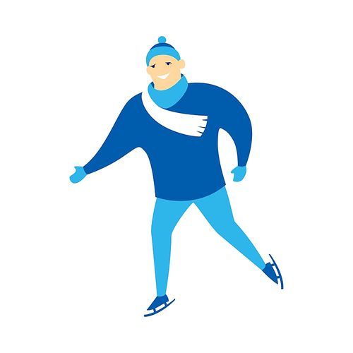 Cute man skating. Stylized illustration of winter sport.