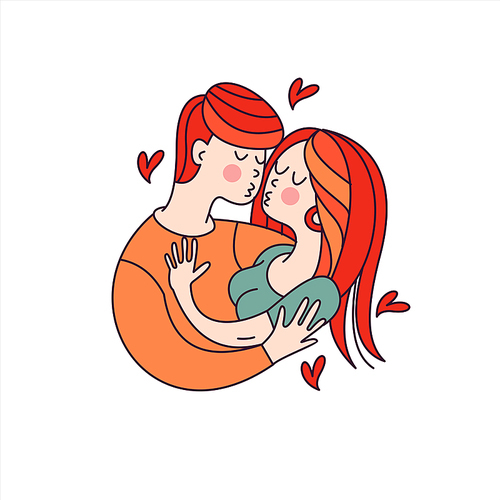 Boy and girl. Bride and groom. Love. Vector illustration in a linear fashion. Valentine's day card.