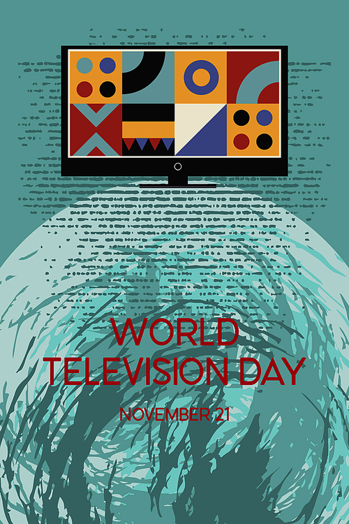 World television day. November 21. Vector illustration, poster, greeting card, banner in retro style. Modern TV on a background of the Earth
