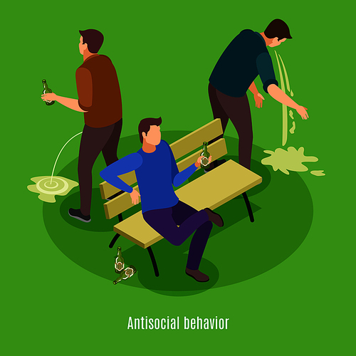Alcoholism signs symptoms intoxication vomiting isometric background poster with addicted to excessive drinking man behavior vector illustration