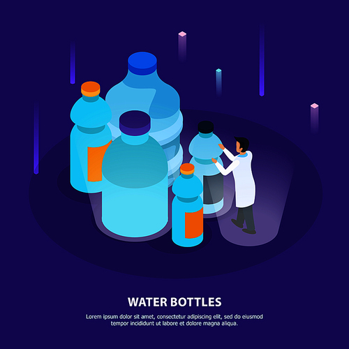 Water purification isometric background with small plastic bottles for retail sale and large containers for cooler vector illustration