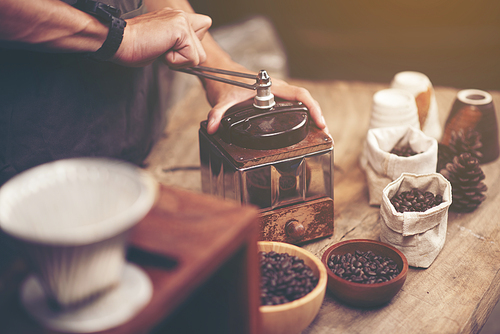 coffee dripping process, vintage filter image