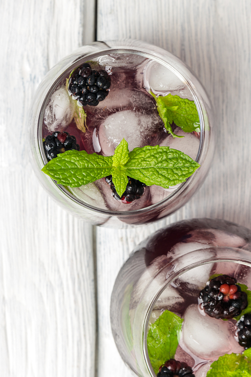 Fresh blackberry drink lime mint and ice