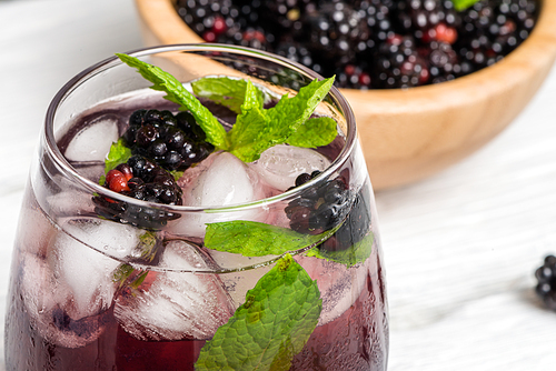 Fresh blackberry drink lime mint and ice