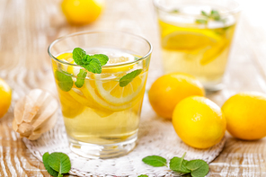 summer citrus lemonade drink with fresh lemon and mint