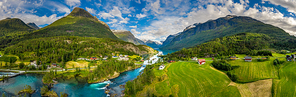Panorama Beautiful Nature Norway natural landscape. lovatnet lake Lodal valley.