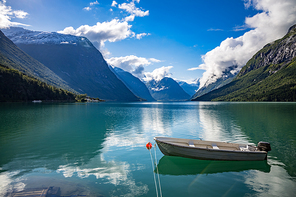 Beautiful Nature Norway natural landscape. lovatnet lake Lodal valley.