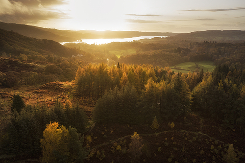 Stunning aerial drone landscape image of sunrise in Autumn Fall over English countryside