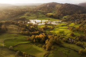 Stunning aerial drone landscape image of sunrise in Autumn Fall over English countryside