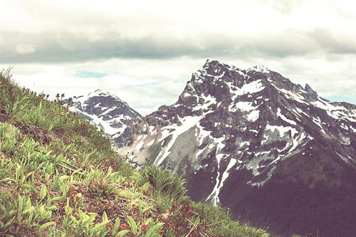 Picturesque mountain landscape on rainy day in Summer time. Good for natural background.