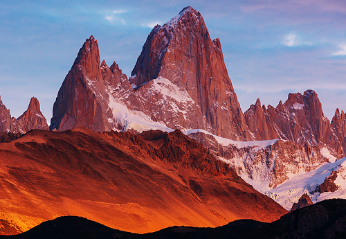 Famous Cerro Fitz Roy - one of the most beautiful and hard to accent rocky peak in Patagonia, Argentina