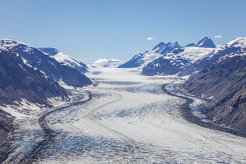 Scenery of Salmon Glacier ablating rocks, Alaska, USA