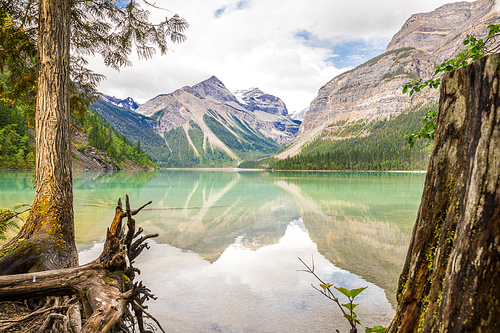 Mountain scenery with Kinney Lake at Mount Robson, Canada